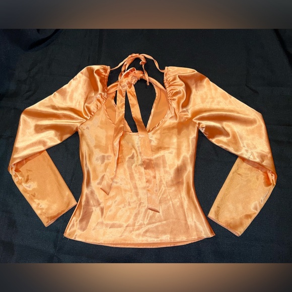 ASOS Twist Front Satin Blouse, Satin Top, orange top, vibrant top, neon top - Picture 11 of 12